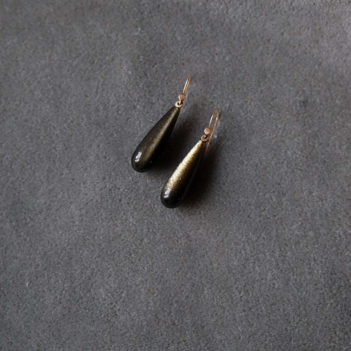 Golden Obsidian Drop Earrings with 14k