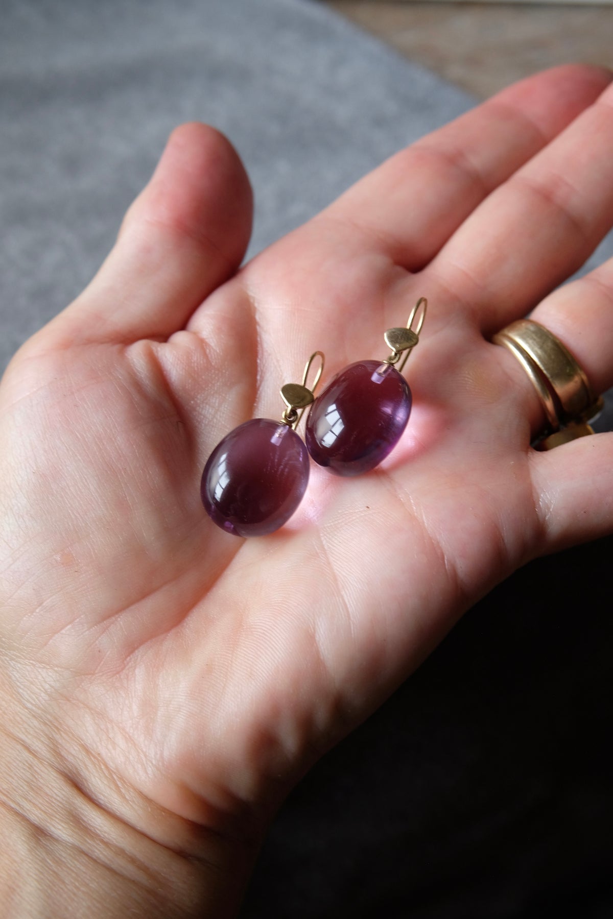 Amethyst Drop Earrings with 14k Gold