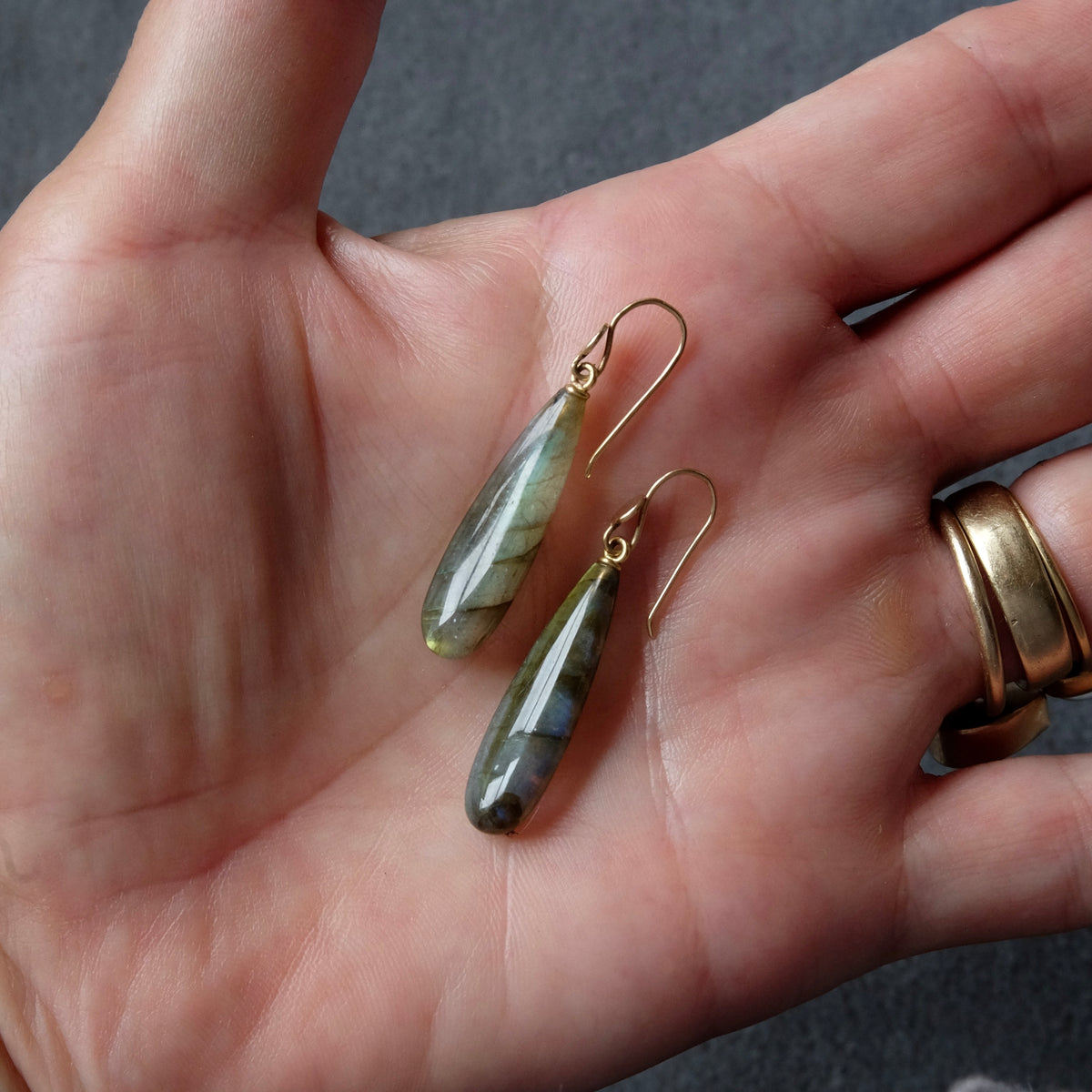 Labrodorite Drop Earrings with 14K Gold