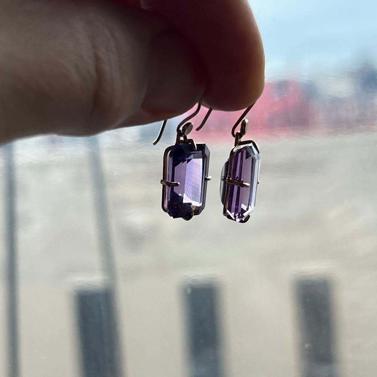 Rectangular Amethyst Prong Set Earrings