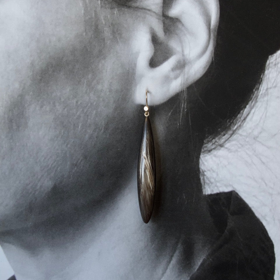 Long Thin Carved Horn Earrings