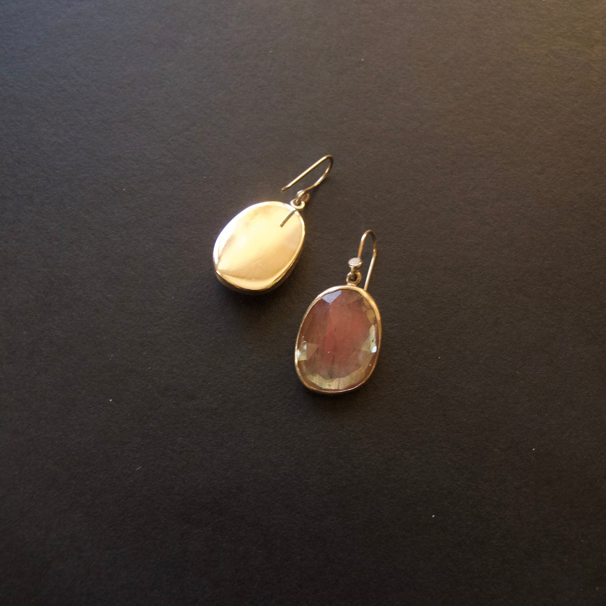 Faceted Sunstone Slab Earrings