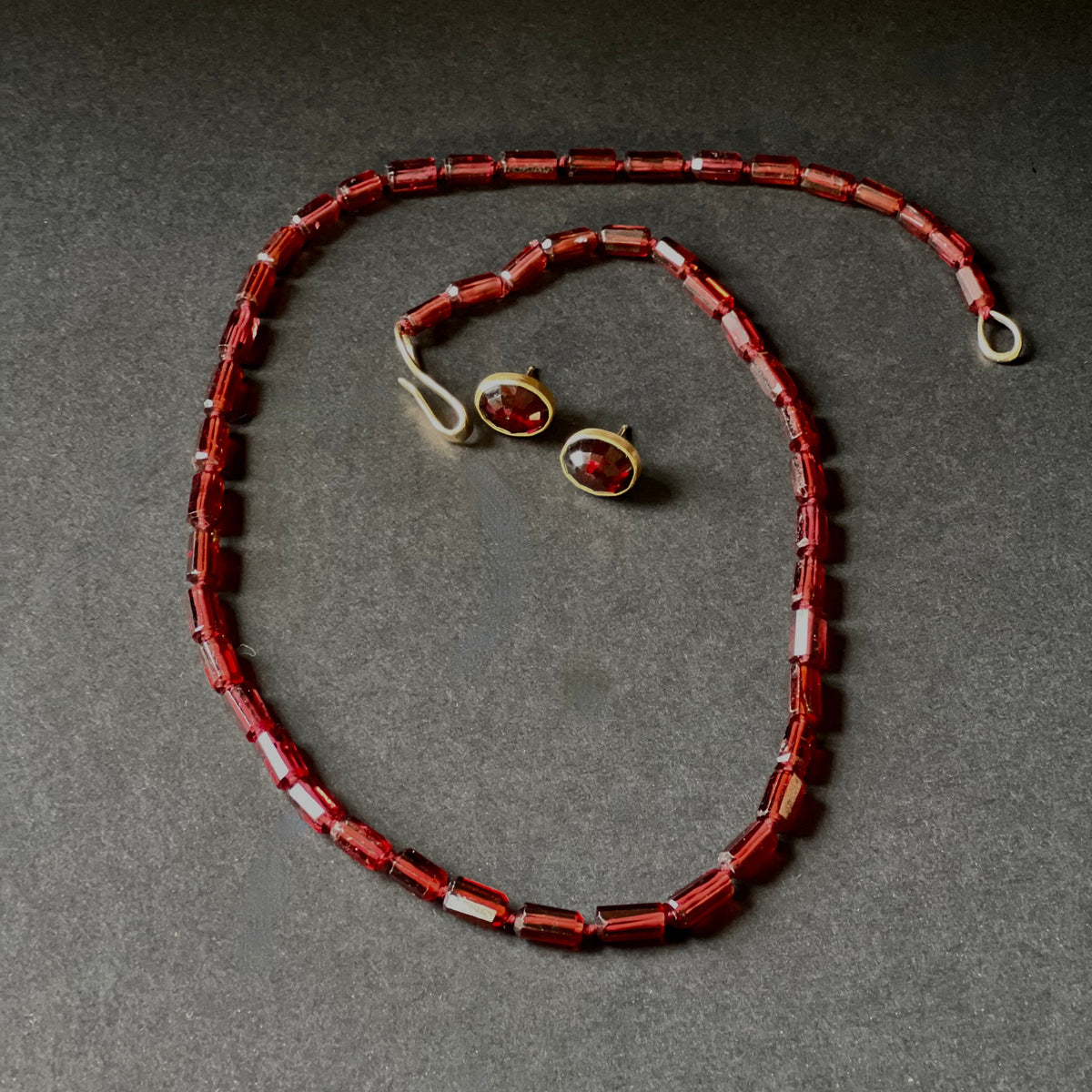 Garnet Barrel Bead Necklace