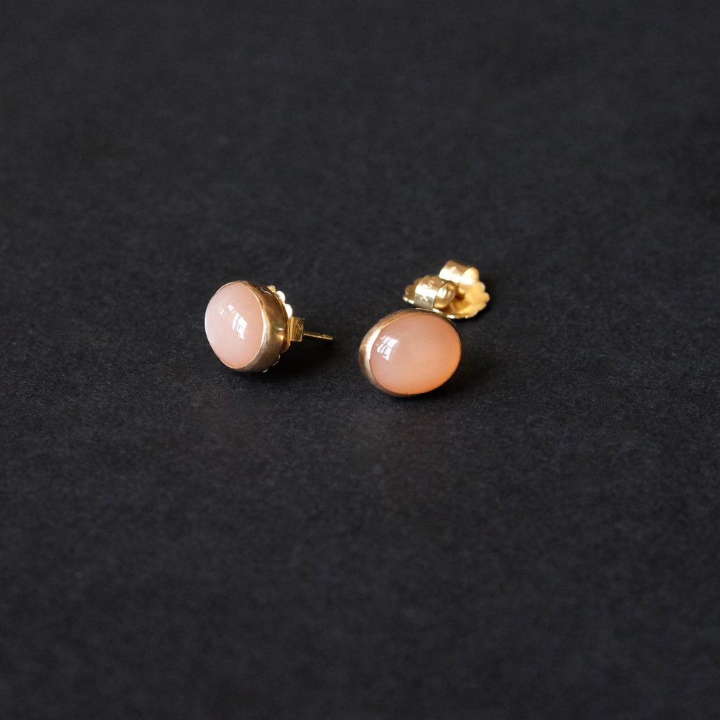 Pink Moonstone Oval Cabochon Stud Earrings