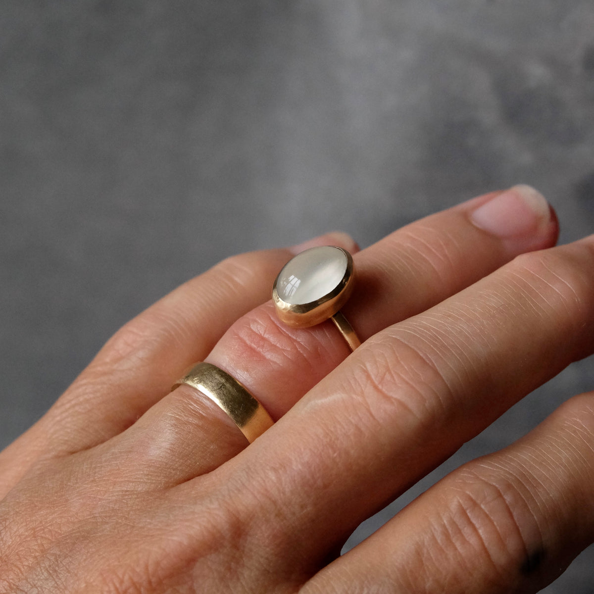 Large Oval Moonstone Cabochon Ring