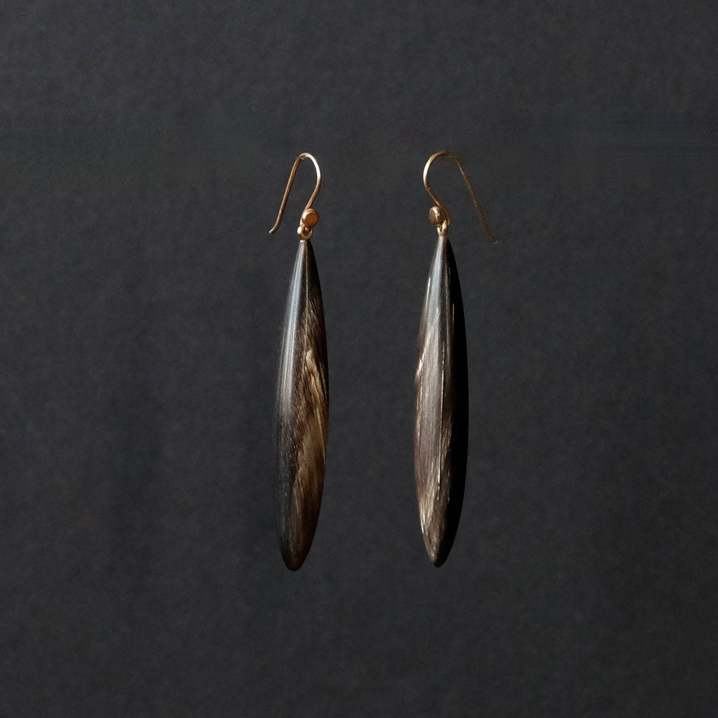 Long Thin Carved Horn Earrings