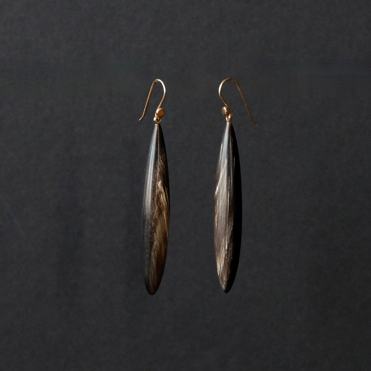 Long Thin Carved Horn Earrings