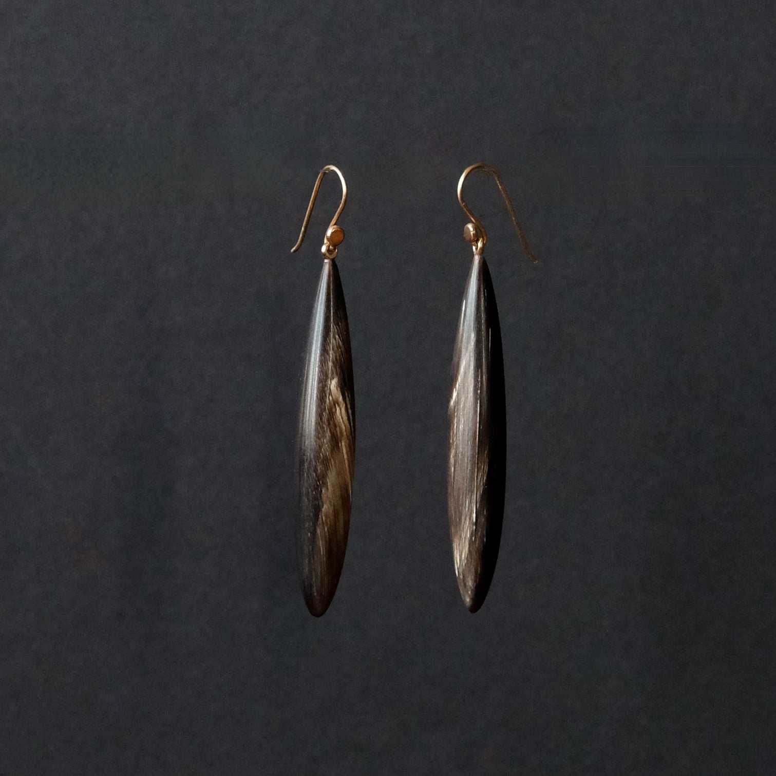 Long Thin Carved Horn Earrings