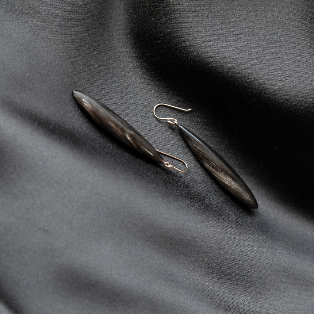 Long Thin Carved Horn Earrings