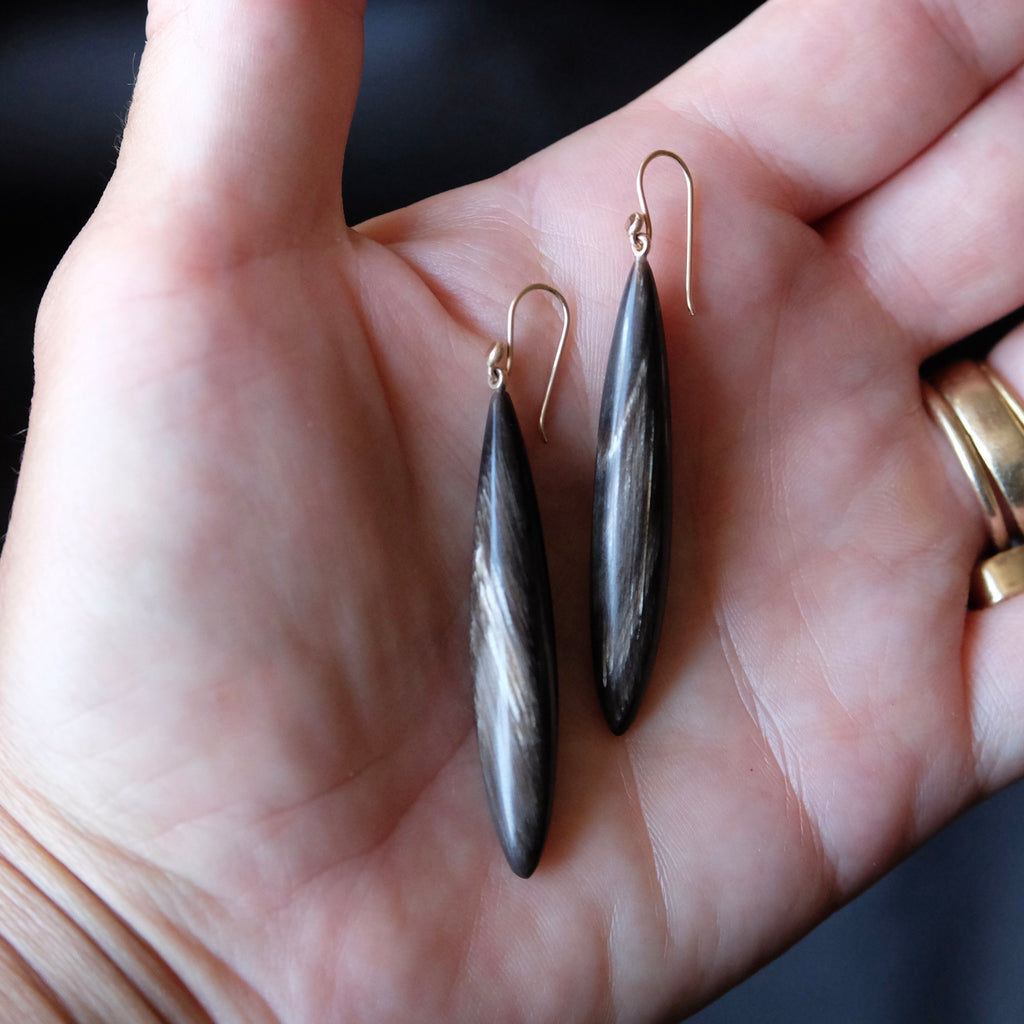 Long Thin Carved Horn Earrings