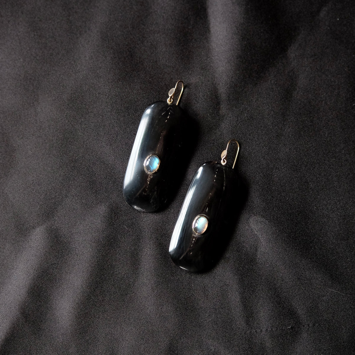 Hand Carved Horn Panel Earrings with Labrodorite