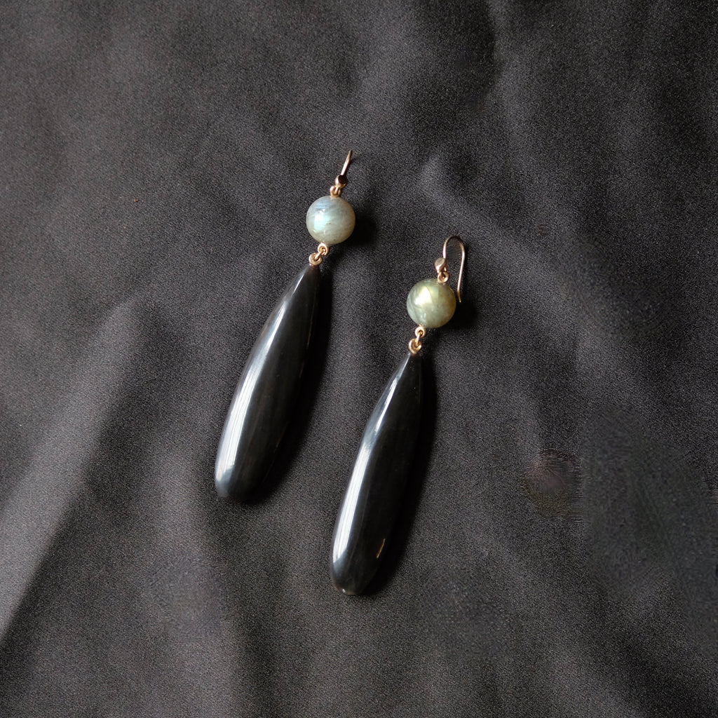 Horn and Labrodorite Long Earrings