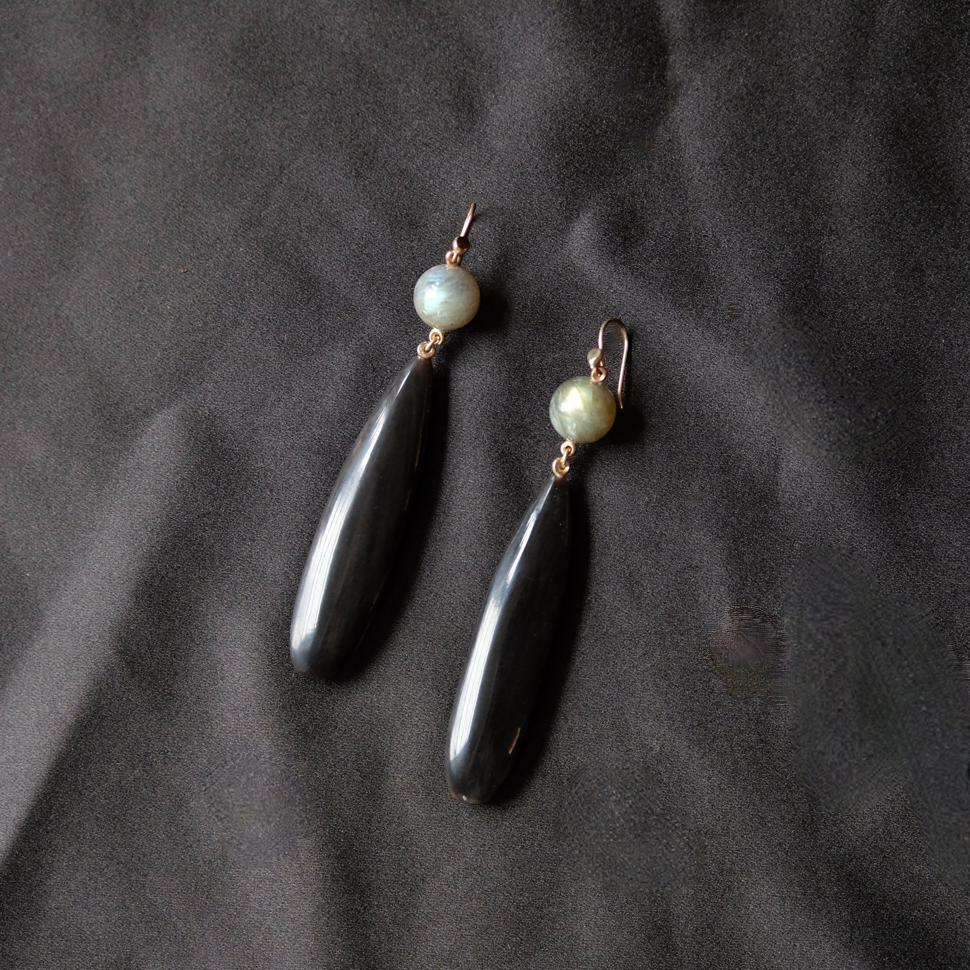 Horn and Labrodorite Long Earrings