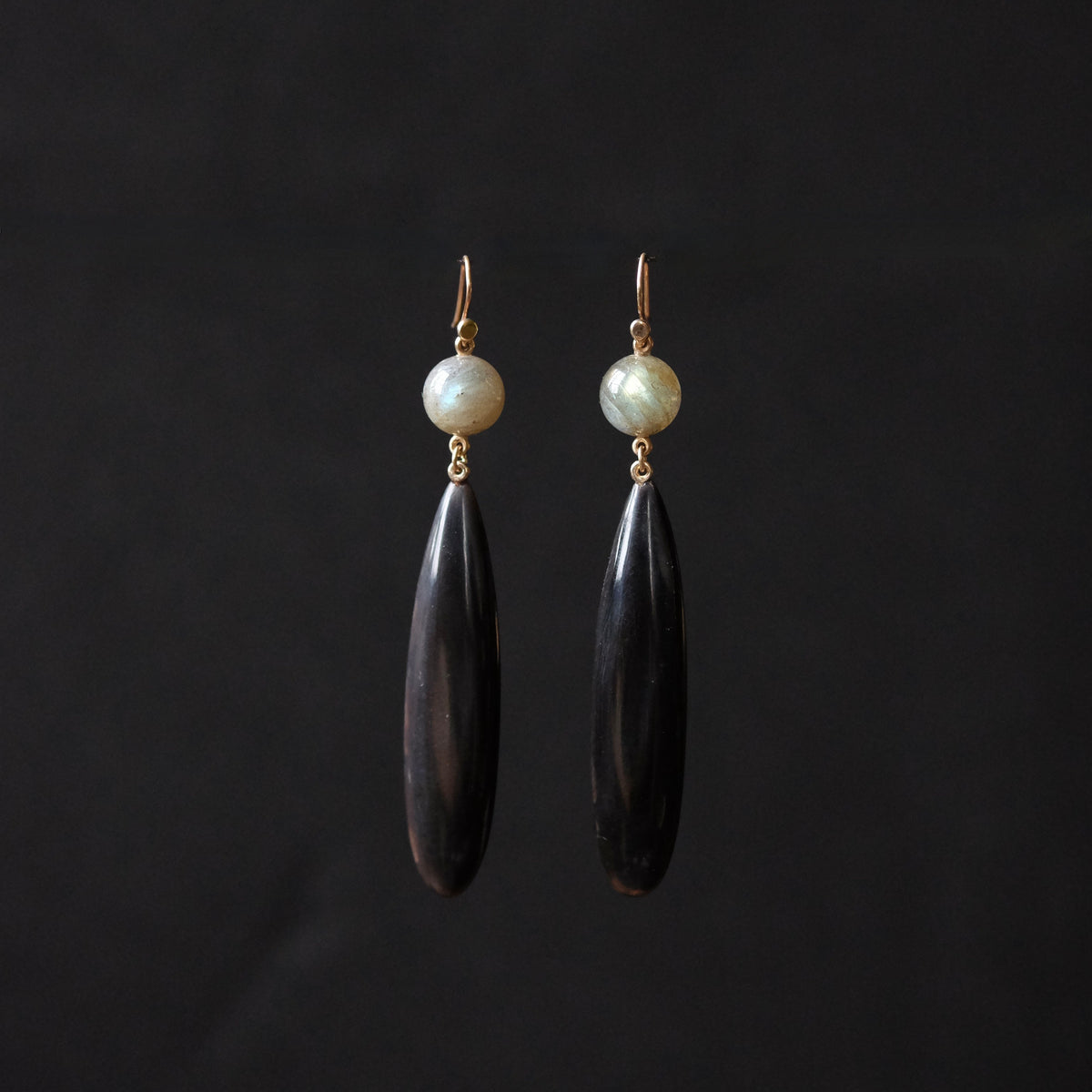 Horn and Labrodorite Long Earrings