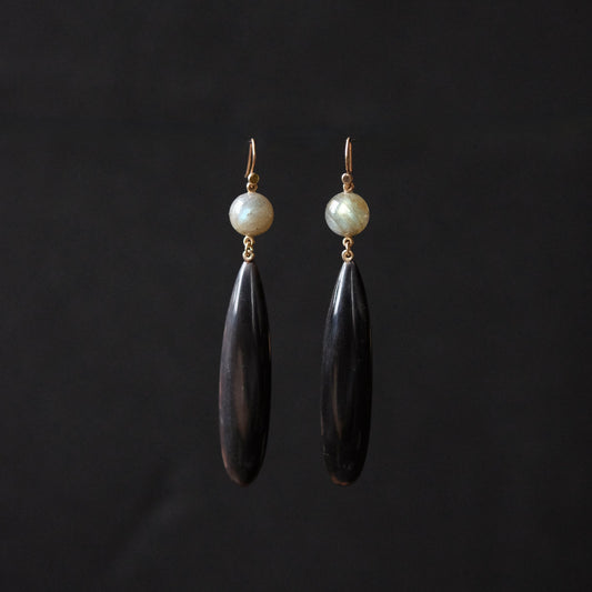 Horn and Labrodorite Long Earrings