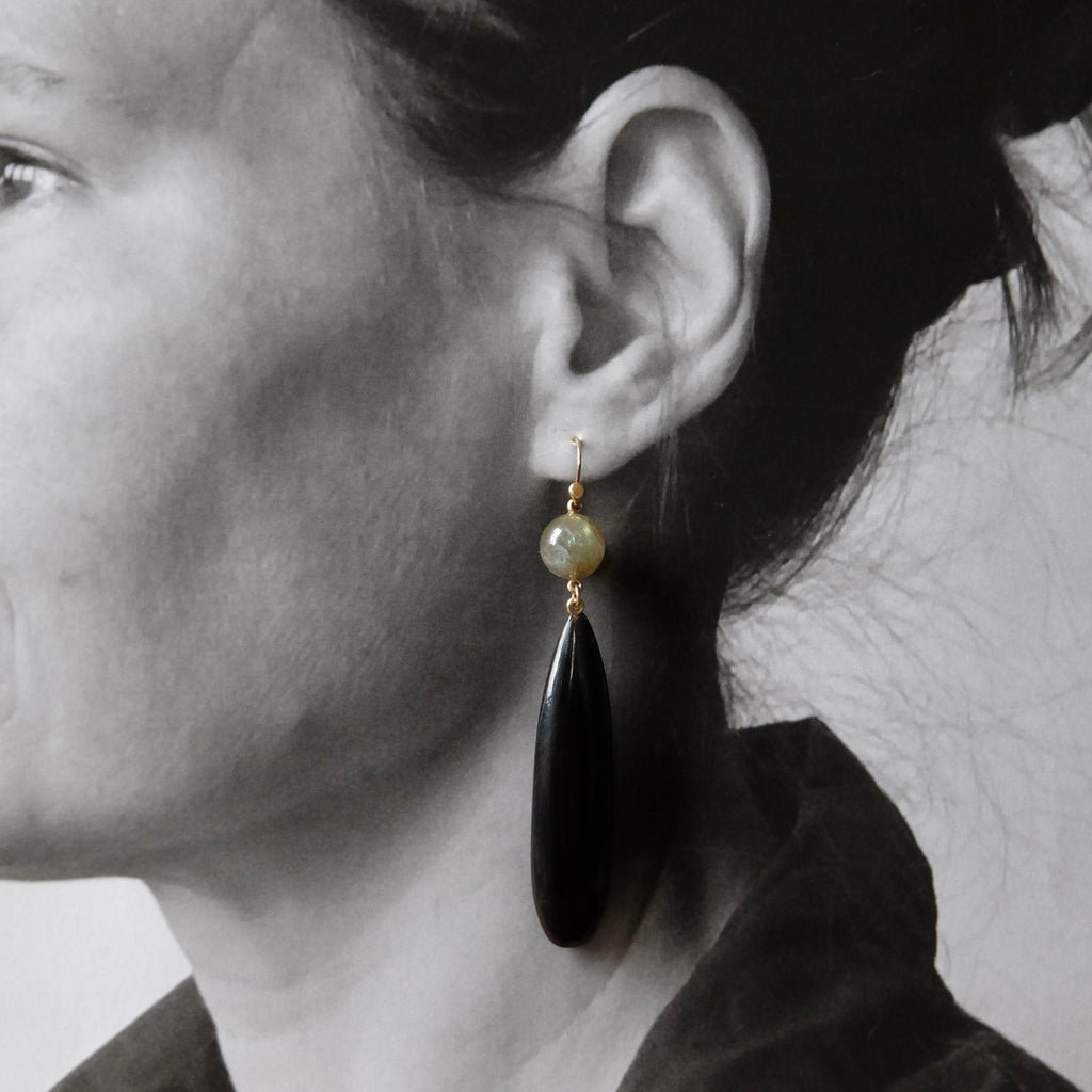 Horn and Labrodorite Long Earrings