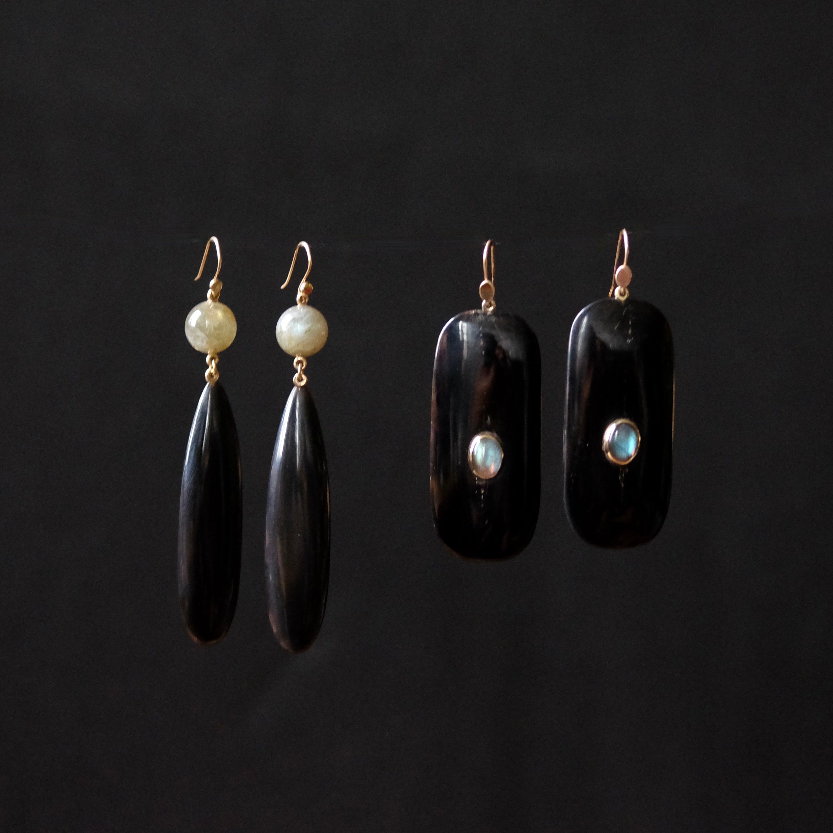 Hand Carved Horn Panel Earrings with Labrodorite