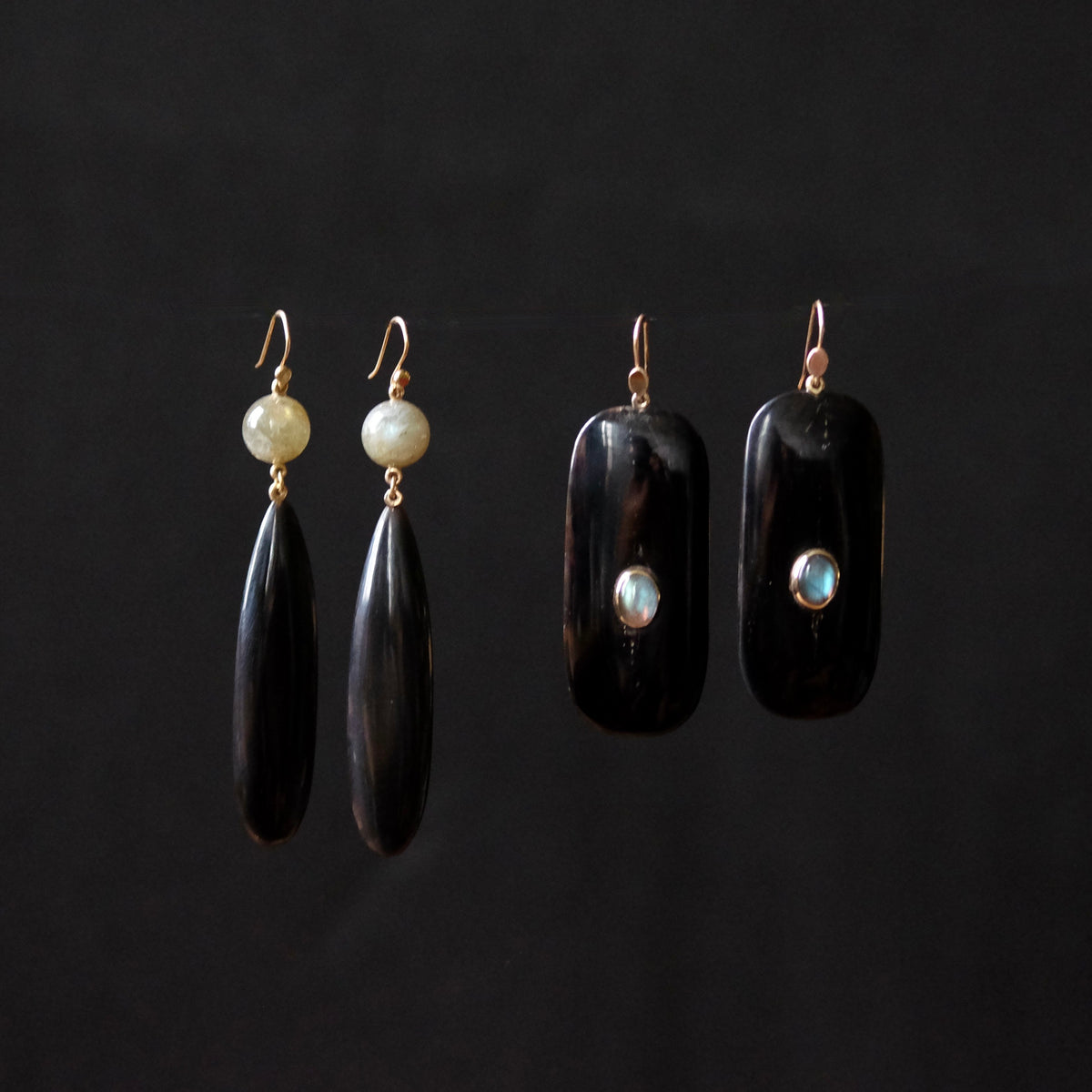 Horn and Labrodorite Long Earrings