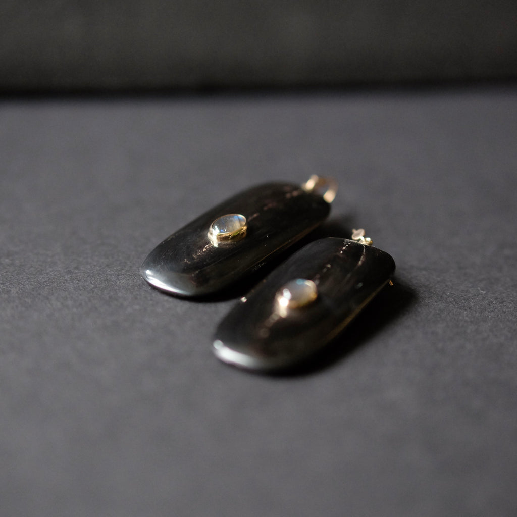 Hand Carved Horn Panel Earrings with Labrodorite