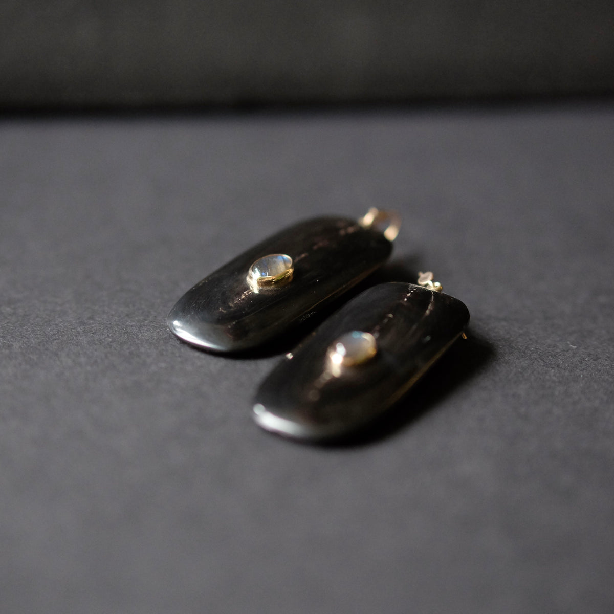 Hand Carved Horn Panel Earrings with Labrodorite