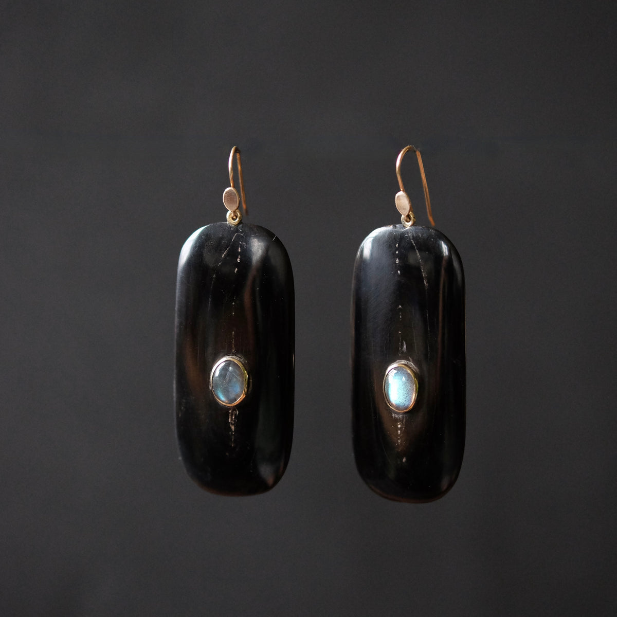Hand Carved Horn Panel Earrings with Labrodorite