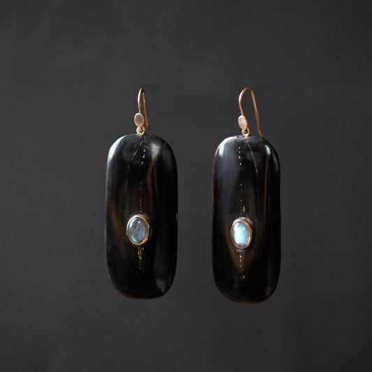 Hand Carved Horn Panel Earrings with Labrodorite