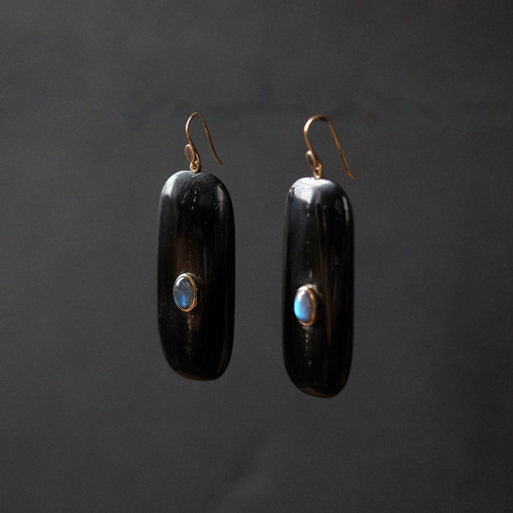 Hand Carved Horn Panel Earrings with Labrodorite