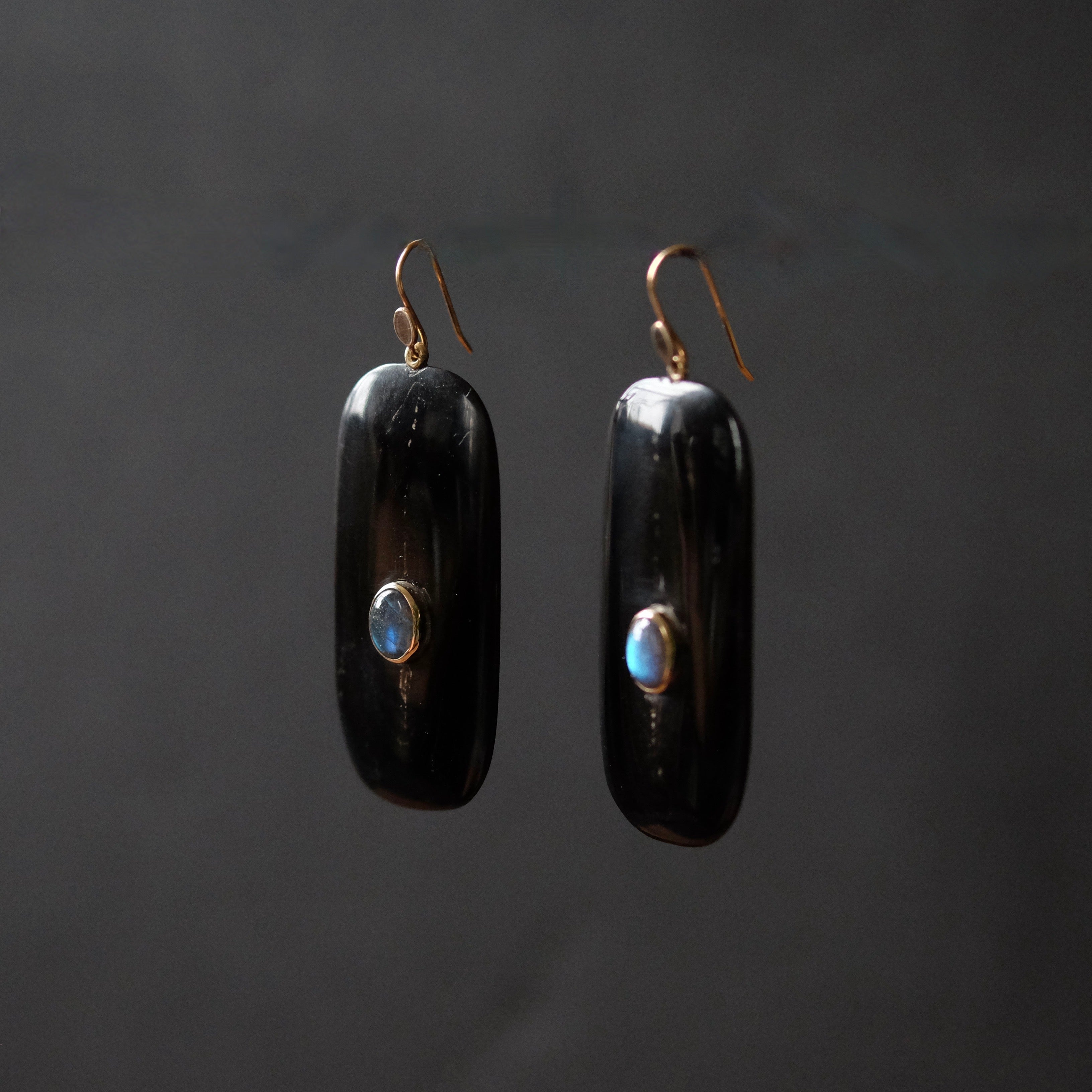 Hand Carved Horn Panel Earrings with Labrodorite