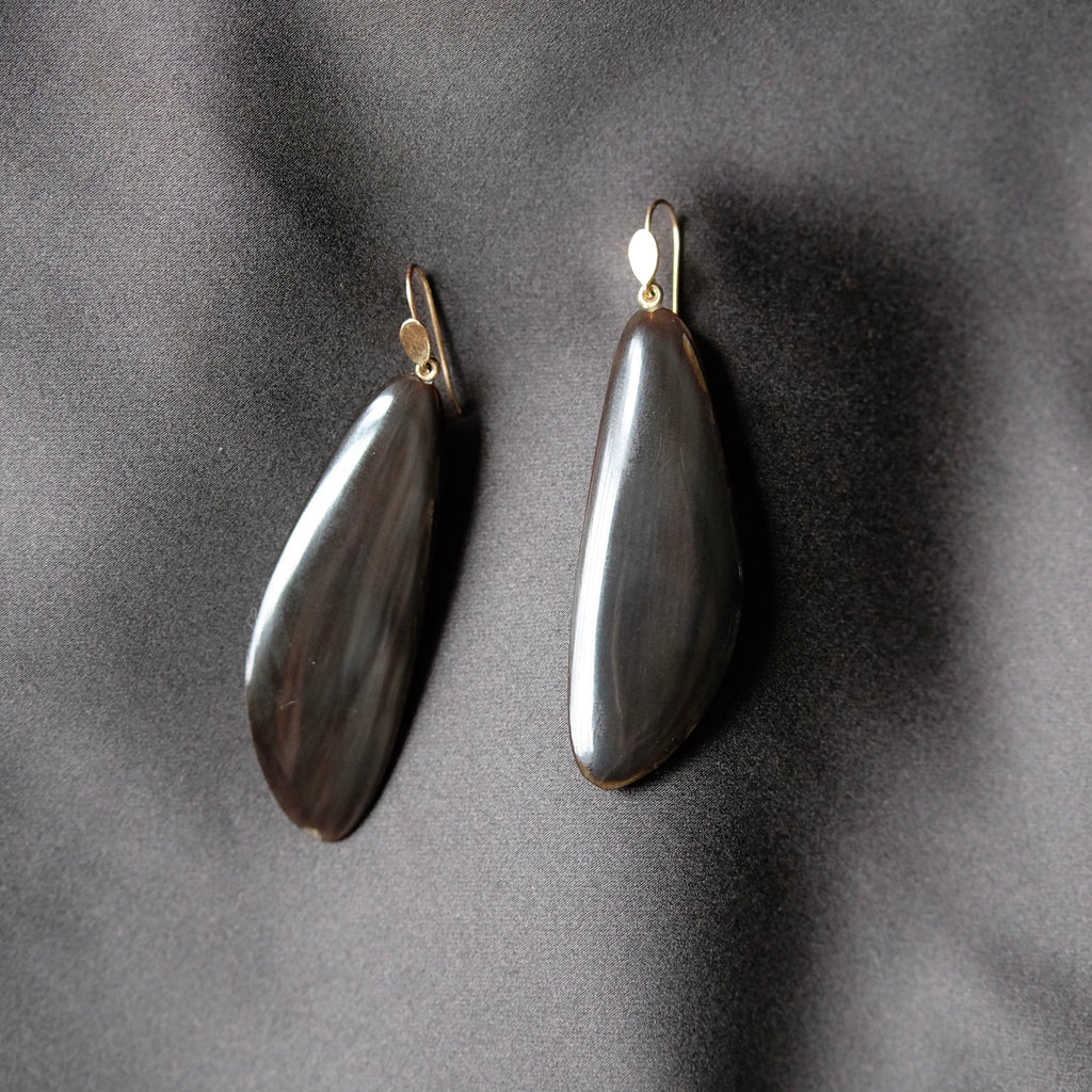 Hand Carved Horn Wing Earrings