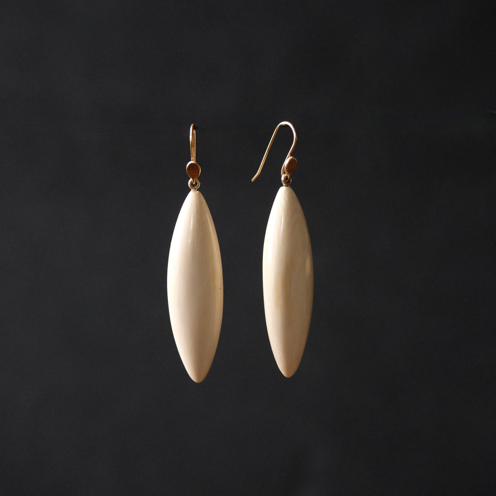 Hand Carved Slender Fossil Ivory Dangling Earrings