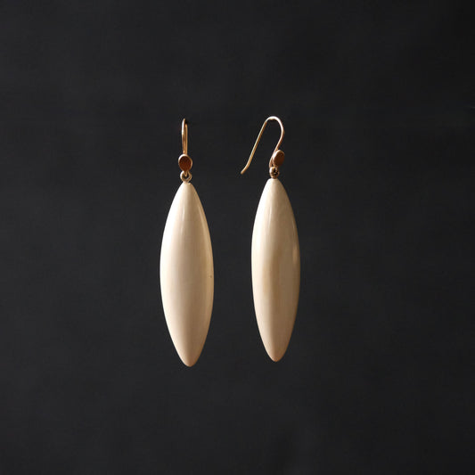 Hand Carved Slender Fossil Ivory Dangling Earrings
