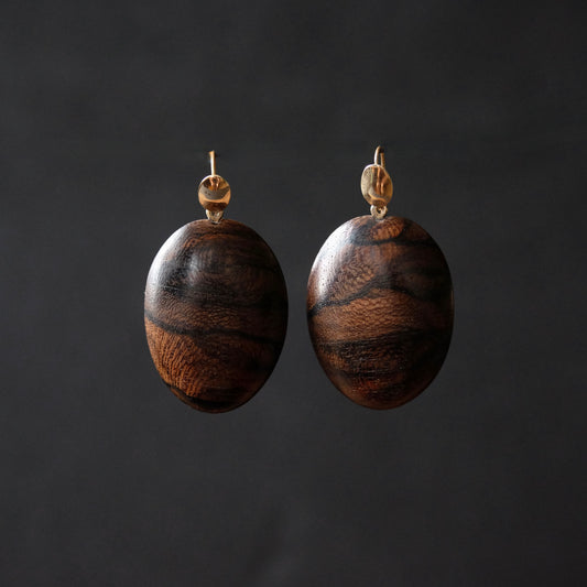 Hand Carved Oval Wood Earrings
