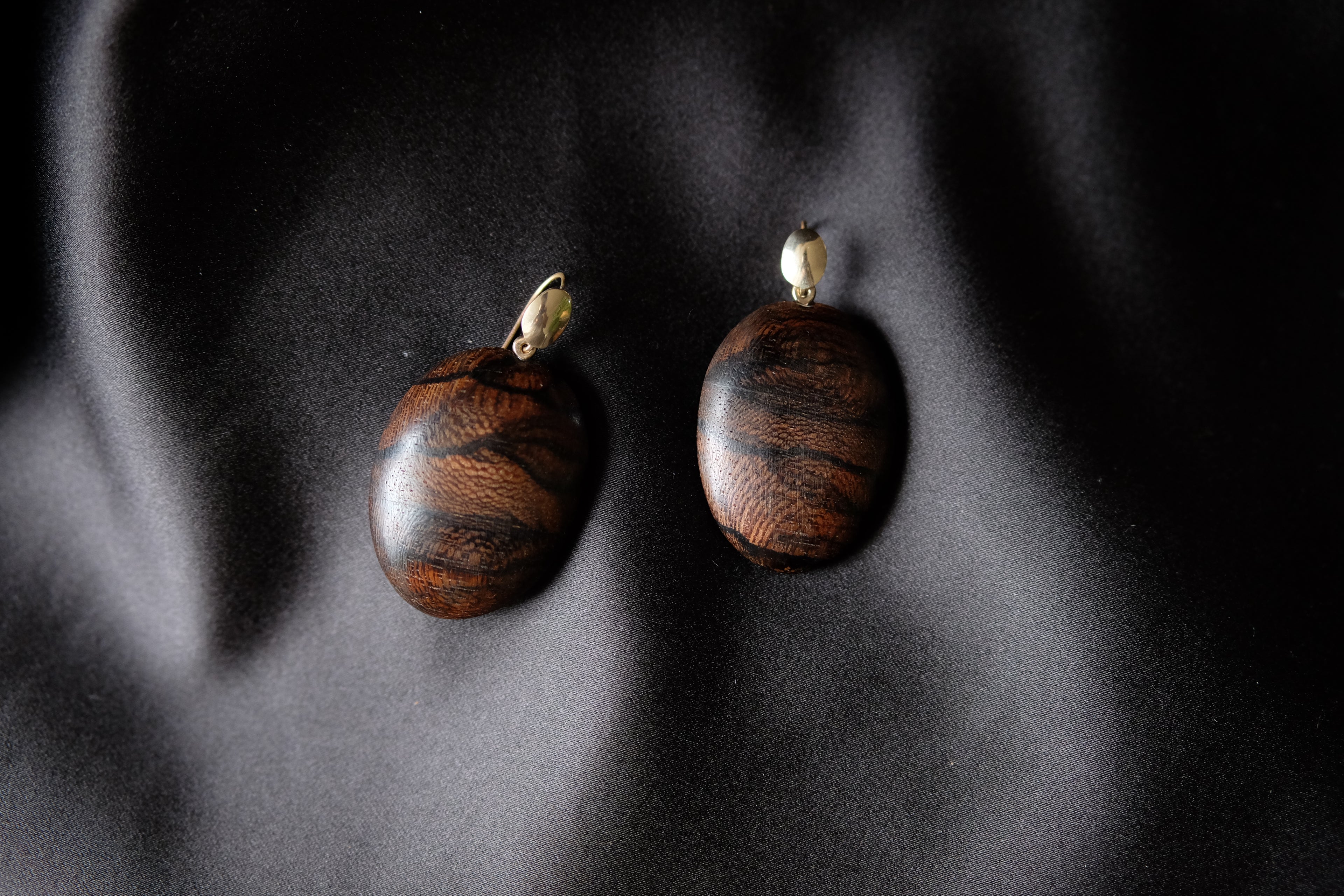 Hand Carved Oval Wood Earrings