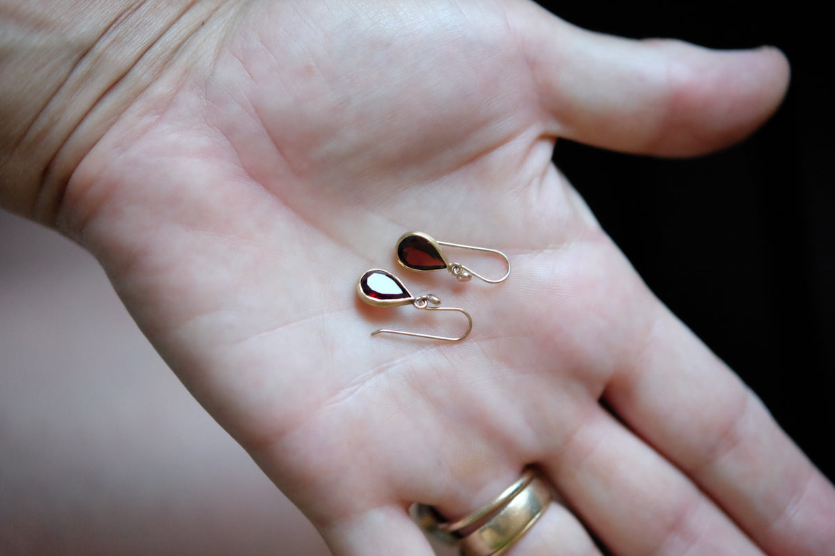 Pear Cut Faceted Garnet Earrings