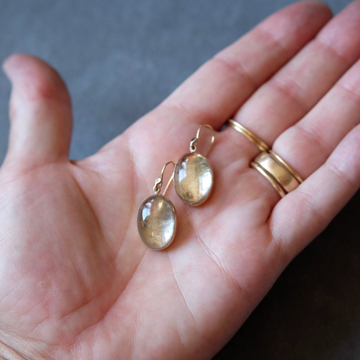 Rutilated Quartz Oval Cabochon Earrings