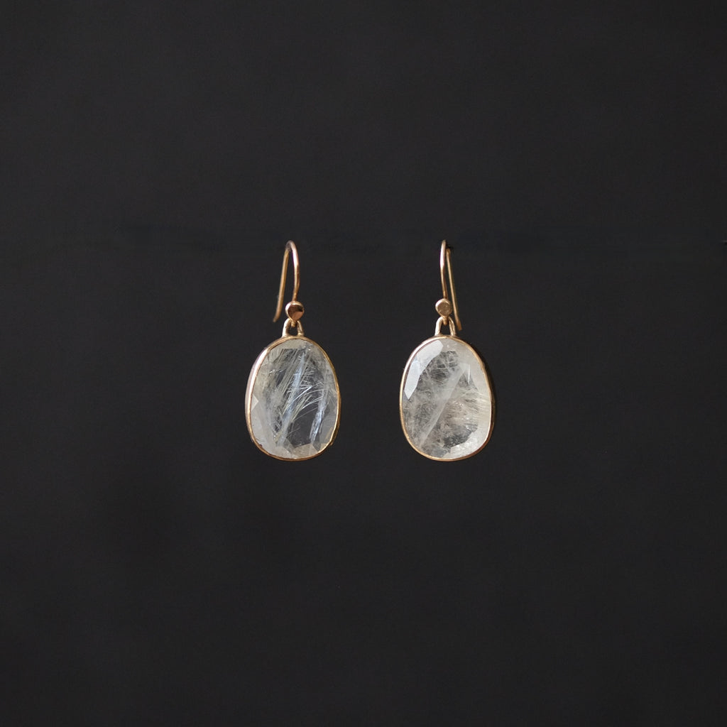 Faceted Rutilated Quartz Bezel Set Earrings