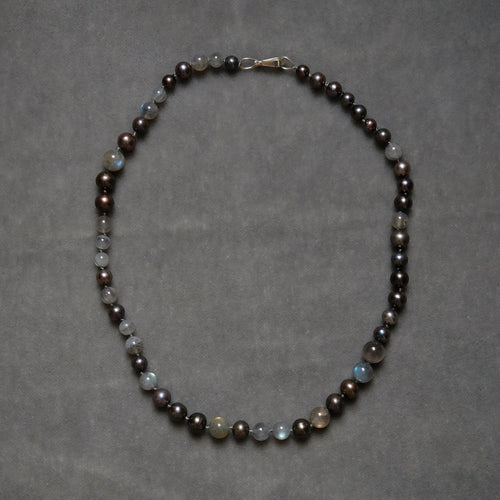 Black Pearl and Labrodorite Beaded Necklace