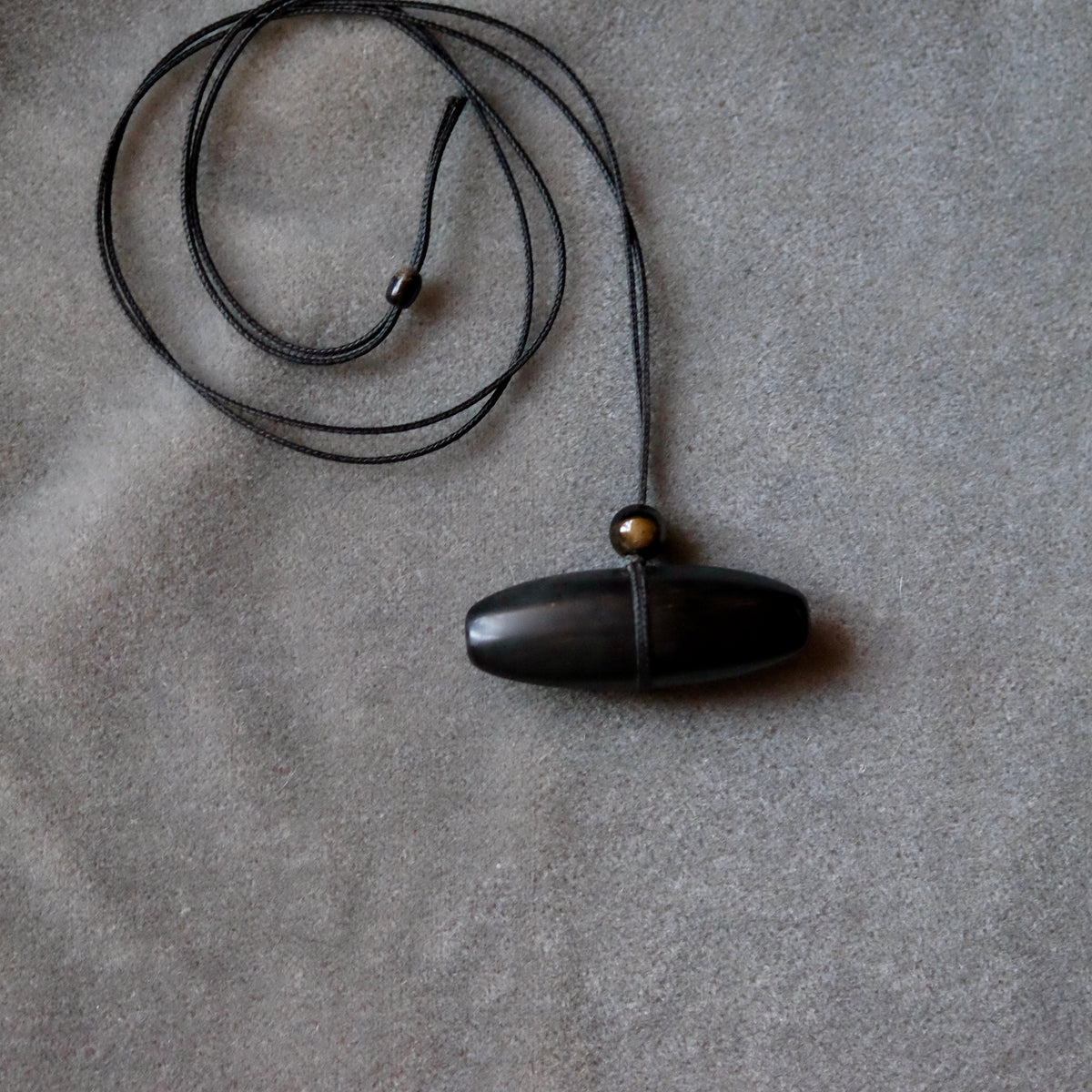 Hand Carved Black Horn Pendant with Obsidian