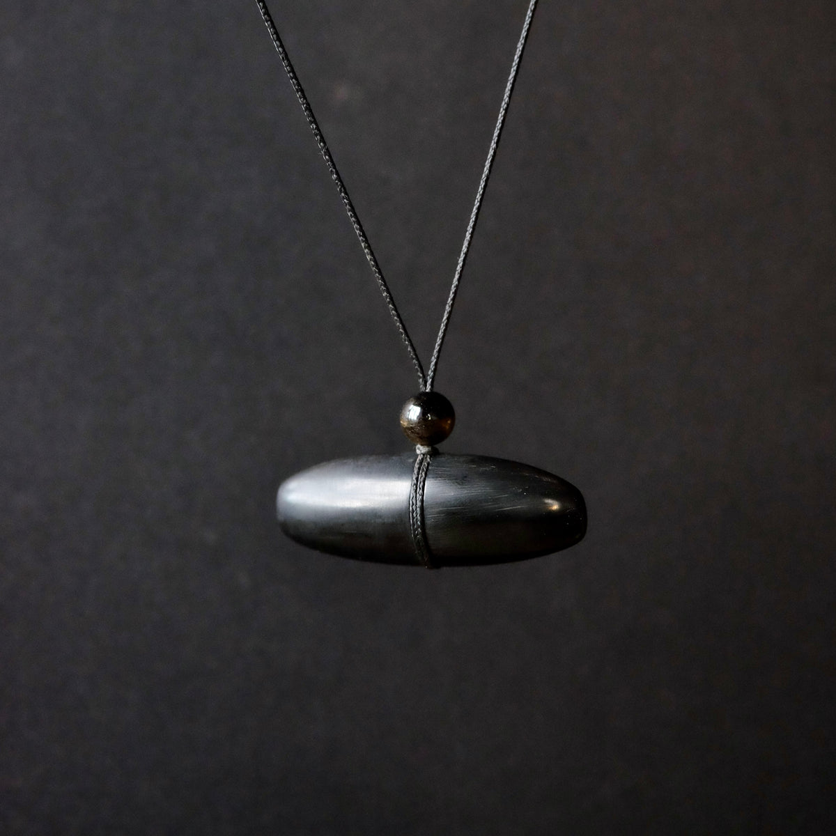 Hand Carved Black Horn Pendant with Obsidian