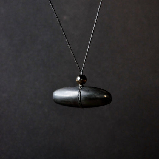Hand Carved Black Horn Pendant with Obsidian