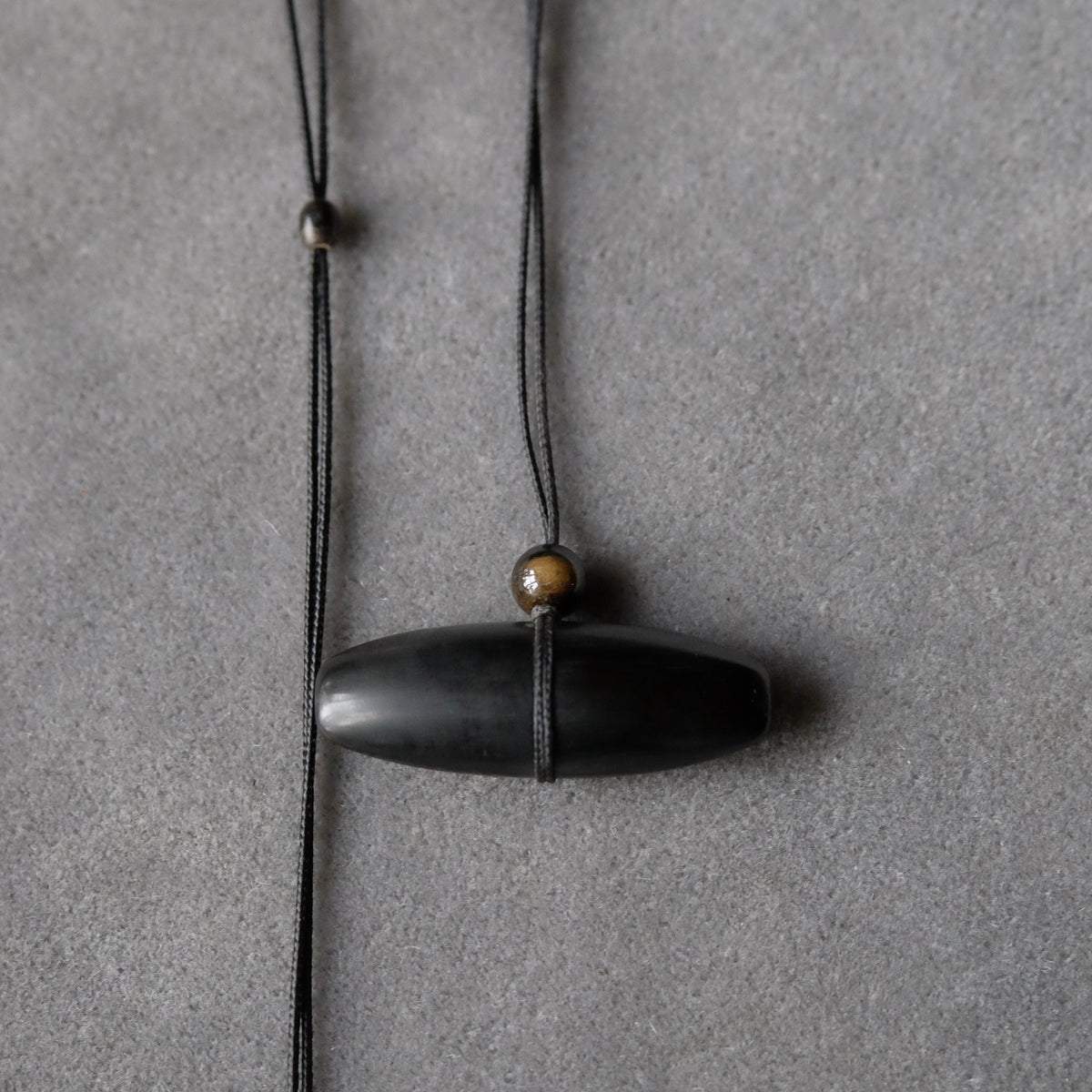 Hand Carved Black Horn Pendant with Obsidian