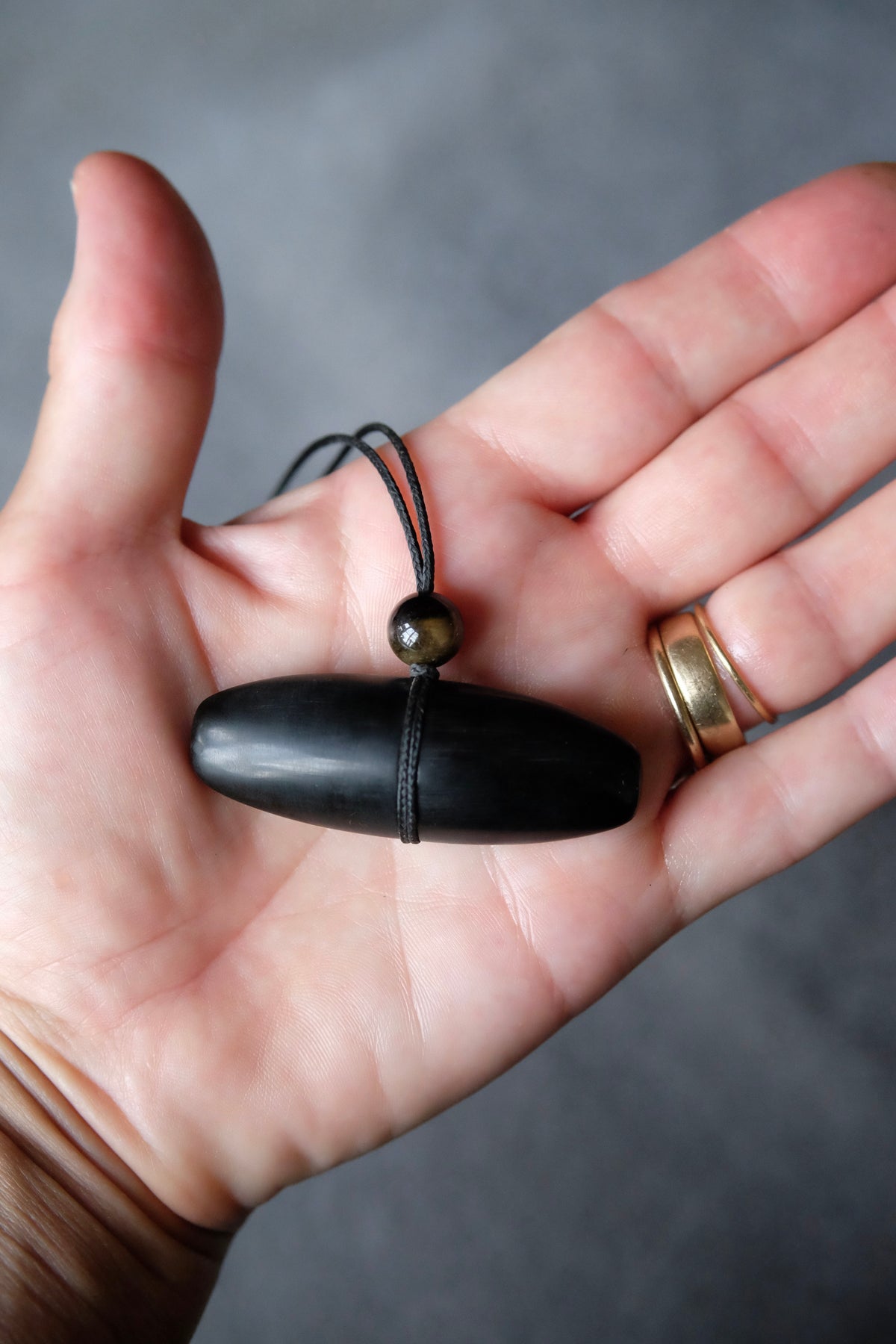 Hand Carved Black Horn Pendant with Obsidian