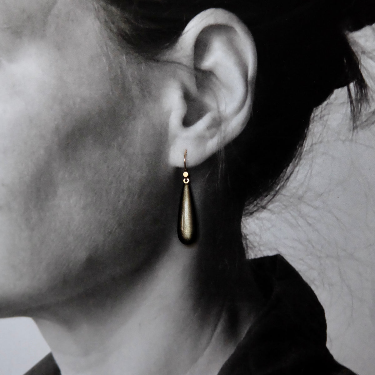 Golden Obsidian Drop Earrings with 14k