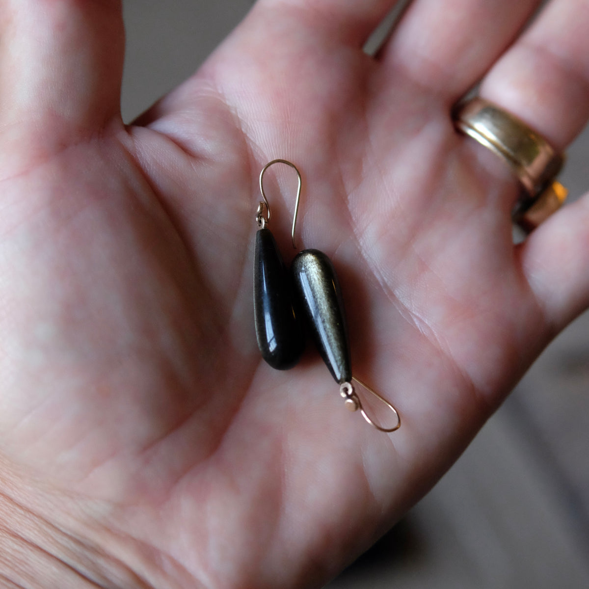 Golden Obsidian Drop Earrings with 14k
