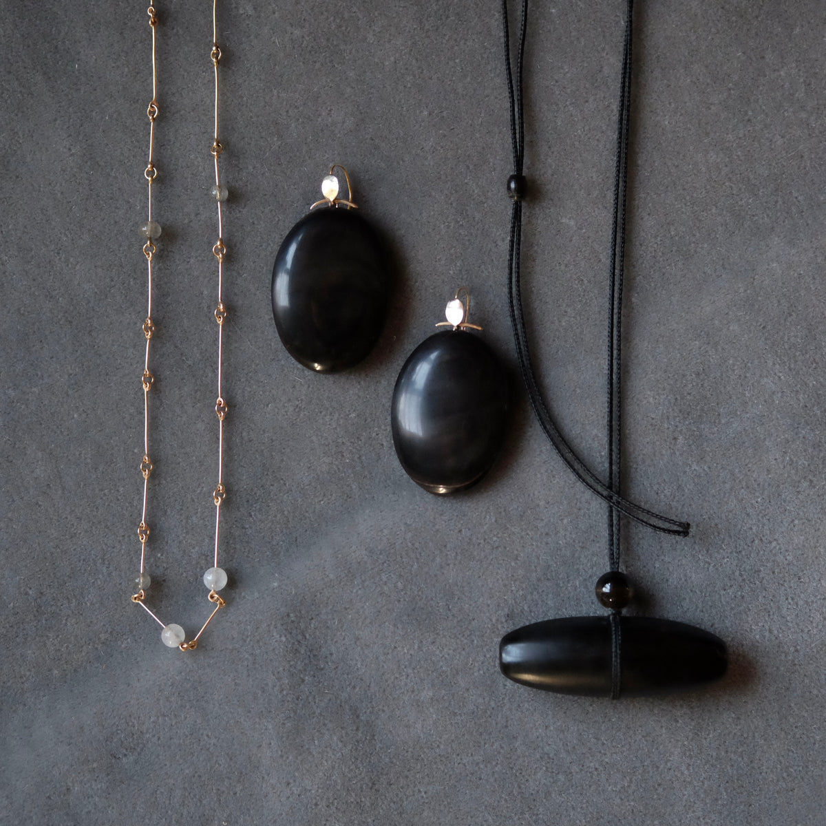 Large Oval Black Horn Earrings with 14K gold