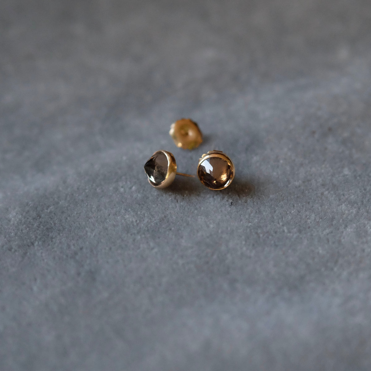 Faceted Smoky Quartz Stud Earrings in 14k