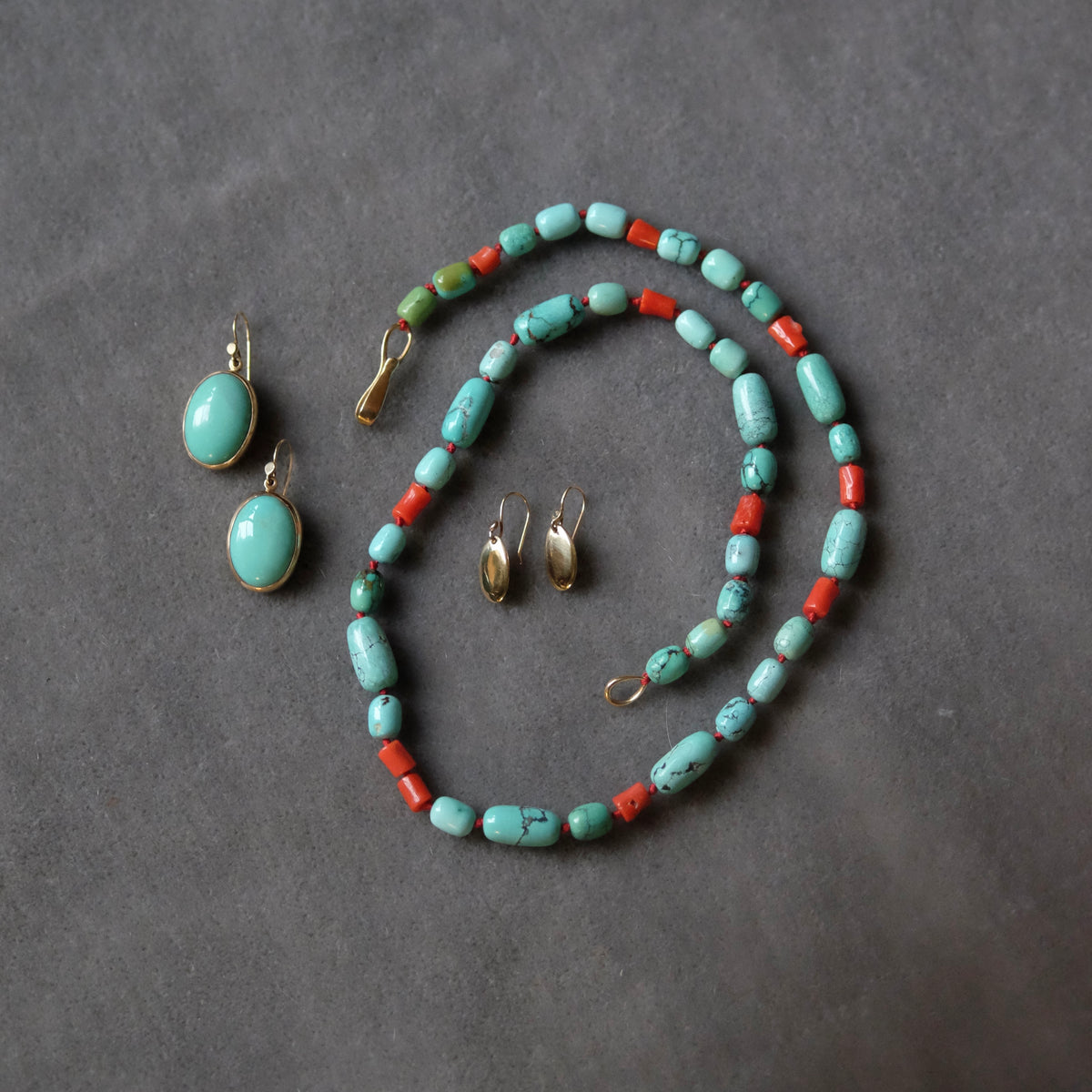 Turquoise and Coral Bead Necklace