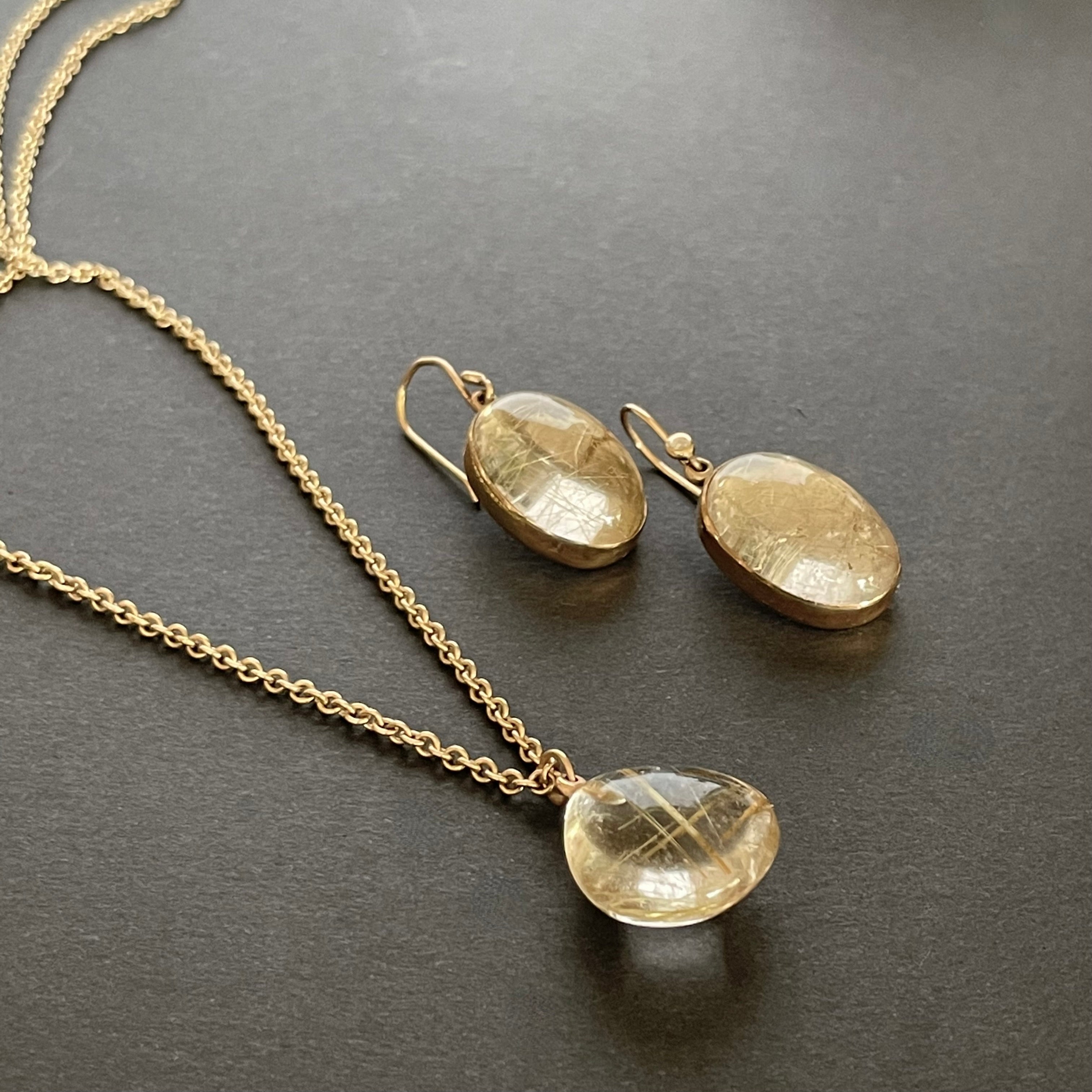Rutilated Quartz Oval Cabochon Earrings