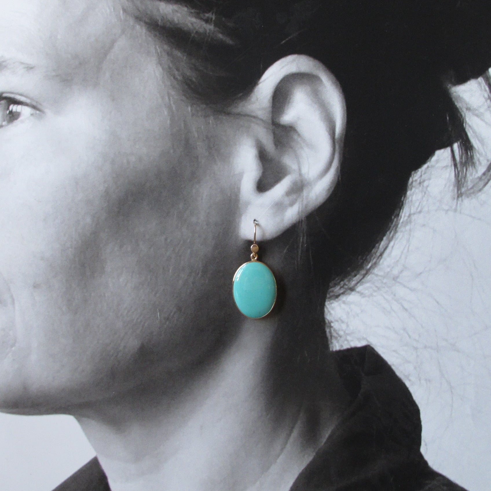Clear Turquoise Oval Cabochon Earrings