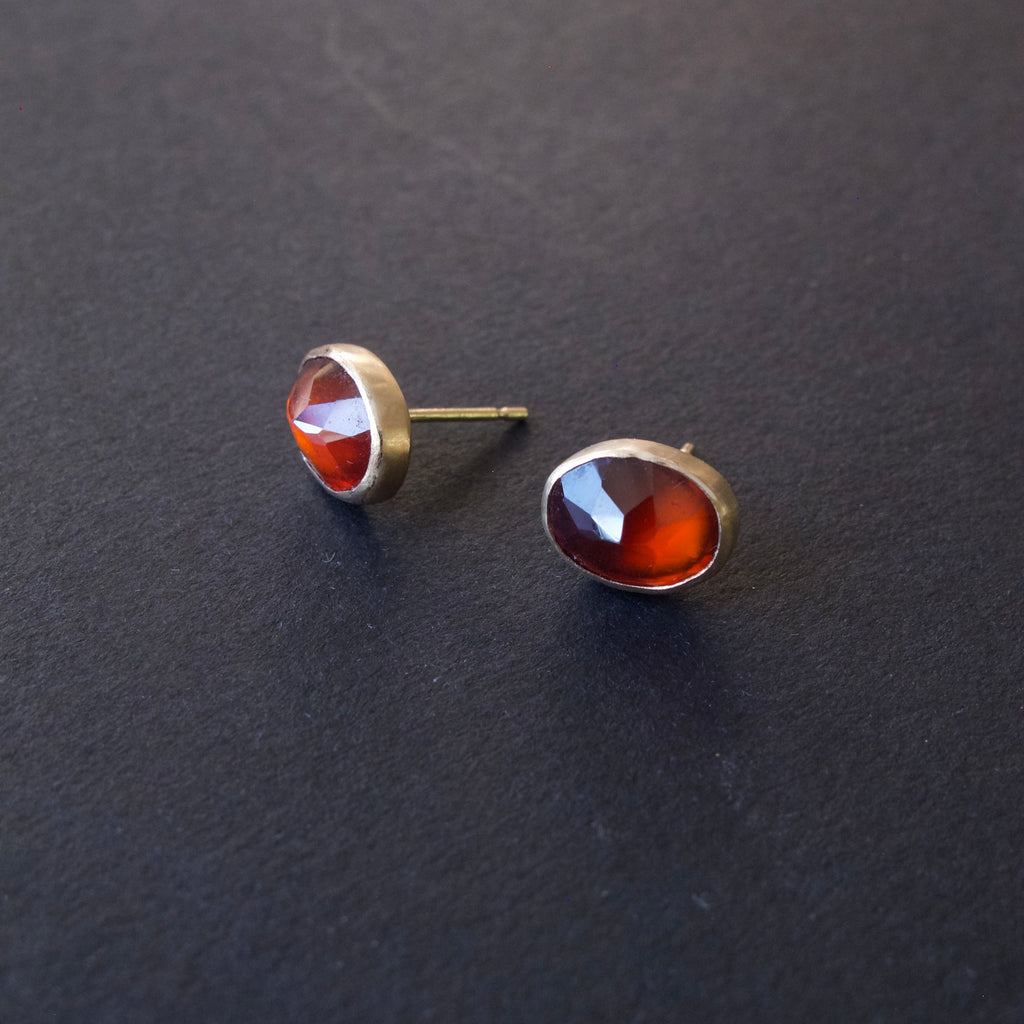 Oval Hessonite Garnet Stud Earrings